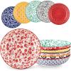 vancasso Selene 8.5″ Pasta Bowls Set of 6, 40 oz Porcelain Shallow Salad Bowls, Serving Bowls Pasta Dishes Plates Large Kitchen Bowl Plates, Vivid Floral Design, Microwave Safe, Series SELENE(Vivid)