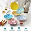 vancasso Selene 8.5″ Pasta Bowls Set of 6, 40 oz Porcelain Shallow Salad Bowls, Serving Bowls Pasta Dishes Plates Large Kitchen Bowl Plates, Vivid Floral Design, Microwave Safe, Series SELENE(Pastel)