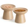 vancasso Elevated Cat Food Bowls 2-Pack, 6.2″ Wide Shallow Cat Feeding Bowl for Whisker Fatigue, 5.1″ Height Ceramic Raised Food Bowls for Senior Cats, Anti Vomit, White(Brown-Food 2-pack)