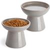 vancasso Elevated Cat Food Bowls 2-Pack, 6.2″ Wide Shallow Cat Feeding Bowl for Whisker Fatigue, 5.1″ Height Ceramic Raised Food Bowls for Senior Cats, Anti Vomit, White(Grey)