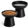 vancasso Elevated Cat Food Bowls 2-Pack, 6.2″ Wide Shallow Cat Feeding Bowl for Whisker Fatigue, 5.1″ Height Ceramic Raised Food Bowls for Senior Cats, Anti Vomit, White(Black)