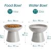 vancasso Elevated Cat Food Bowls 2-Pack, 6.2″ Wide Shallow Cat Feeding Bowl for Whisker Fatigue, 5.1″ Height Ceramic Raised Food Bowls for Senior Cats, Anti Vomit, White(Grey)