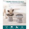 vancasso Elevated Cat Food Bowls 2-Pack, 6.2″ Wide Shallow Cat Feeding Bowl for Whisker Fatigue, 5.1″ Height Ceramic Raised Food Bowls for Senior Cats, Anti Vomit, White(Grey)