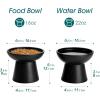 vancasso Elevated Cat Food Bowls 2-Pack, 6.2″ Wide Shallow Cat Feeding Bowl for Whisker Fatigue, 5.1″ Height Ceramic Raised Food Bowls for Senior Cats, Anti Vomit, White(Black)