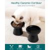 vancasso Elevated Cat Food Bowls 2-Pack, 6.2″ Wide Shallow Cat Feeding Bowl for Whisker Fatigue, 5.1″ Height Ceramic Raised Food Bowls for Senior Cats, Anti Vomit, White(Black)
