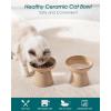 vancasso Elevated Cat Food Bowls 2-Pack, 6.2″ Wide Shallow Cat Feeding Bowl for Whisker Fatigue, 5.1″ Height Ceramic Raised Food Bowls for Senior Cats, Anti Vomit, White(Brown)