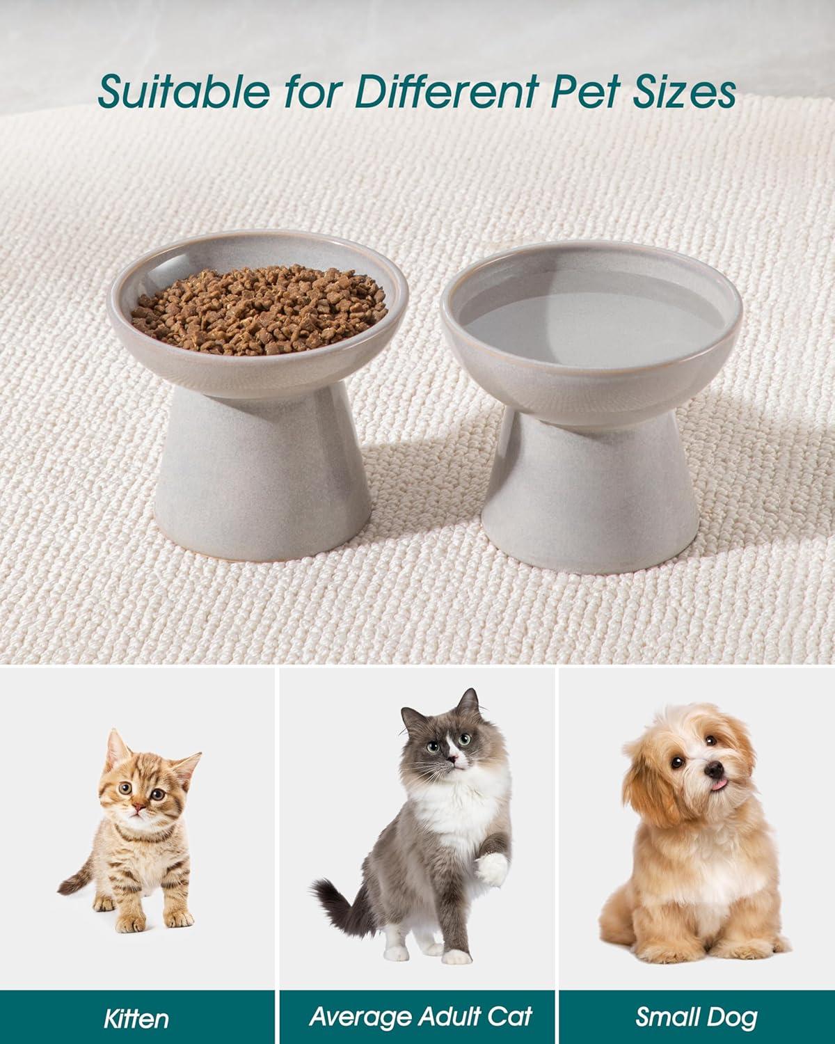 image:imagevancasso Elevated Cat Food Bowls 2Pack 62 Wide Shallow Cat Feeding Bowl for Whisker Fatigue 51 Height Ceramic Raised Food Bowls for Senior Cats Anti Vomit WhiteGrey